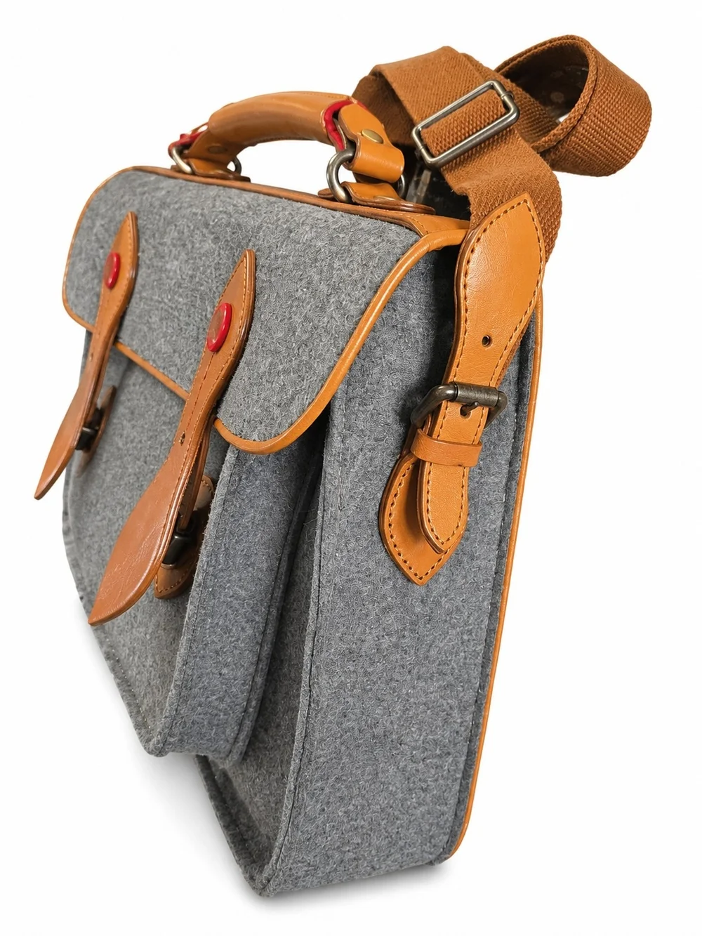 Grey Felt & Tan Leather Messenger Bag